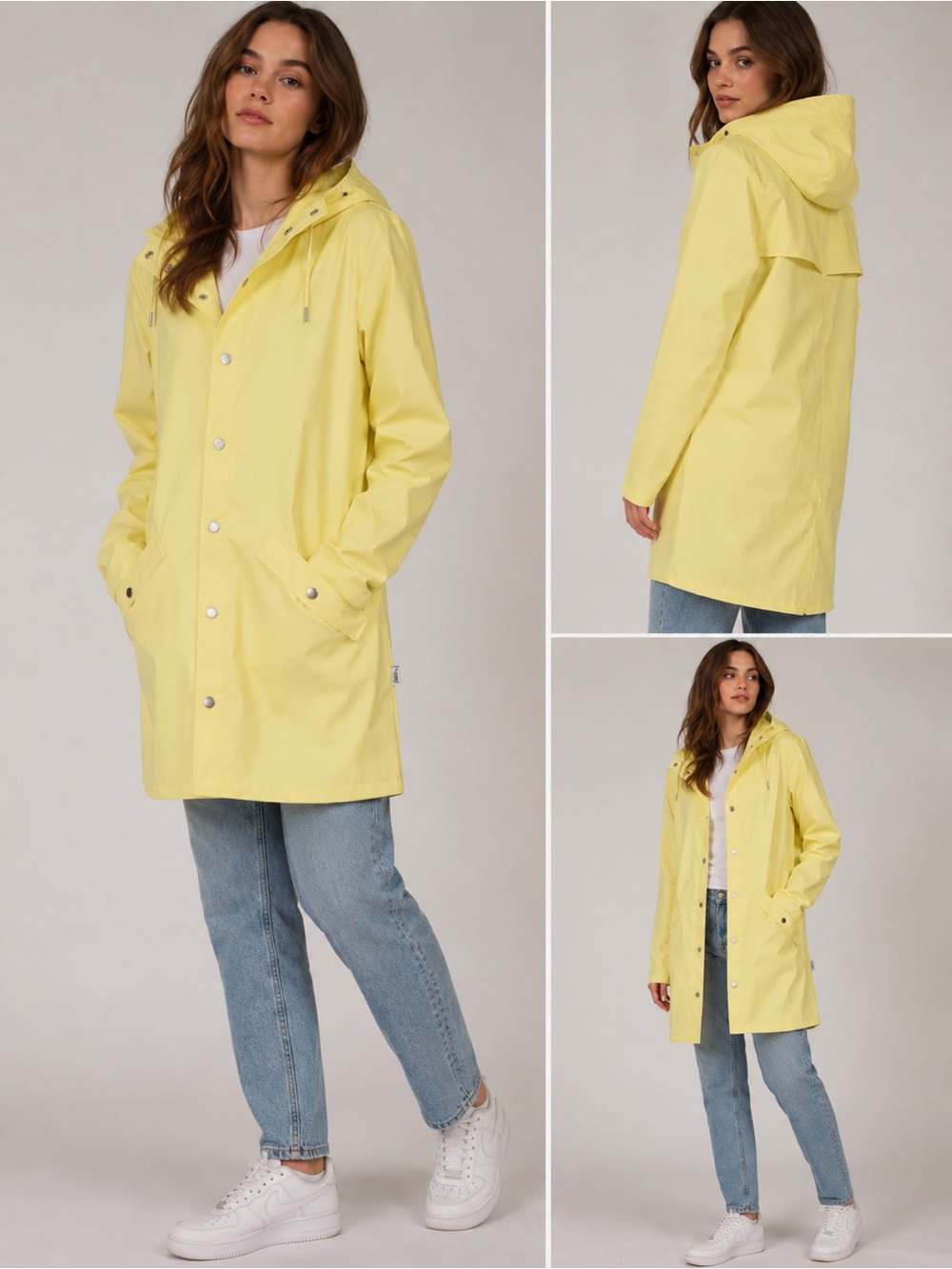 RAINS Long Jacket XS Straw Yellow Waterproof Hooded Raincoat NWT
